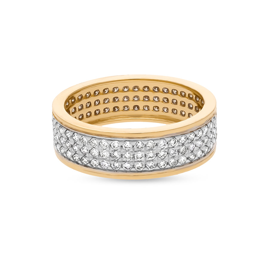 Round Natural Diamond With Pave Setting Yellow Gold Men Band