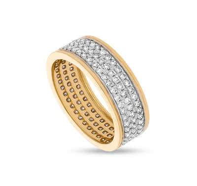 Round Natural Diamond With Pave Setting Yellow Gold Men Band