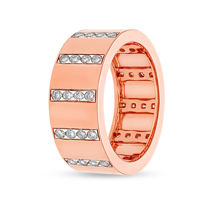 Round Natural Diamond Eternity Rose Gold Men Band