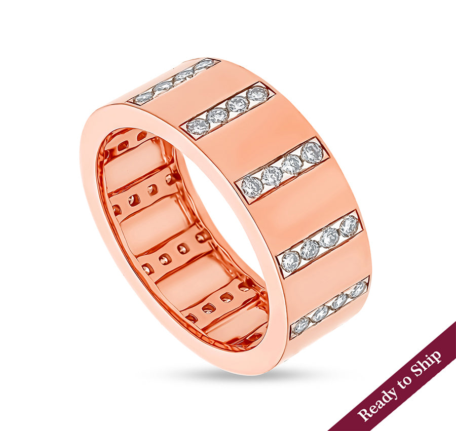 Round Natural Diamond Eternity Rose Gold Men Band