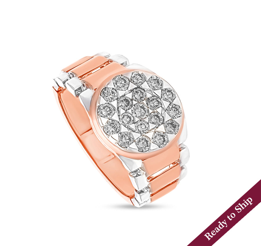 Round Natural Diamond With Pave Set Rose Gold Men Ring