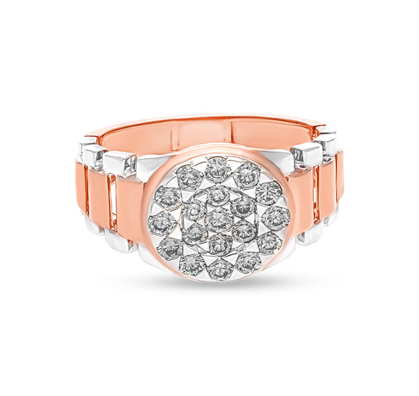 Round Natural Diamond With Pave Set Rose Gold Men Ring