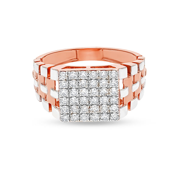 Square Shape Round Cut Diamond With Prong Setting Dual Tone Men Ring