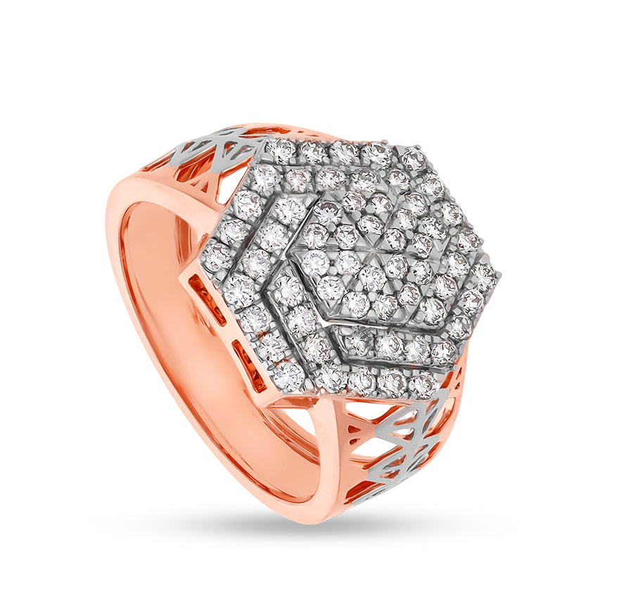 Hexagon Shape Round Natural Diamond Dual Tone Men Ring