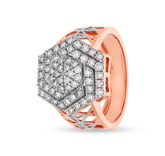 Hexagon Shape Round Natural Diamond Dual Tone Men Ring