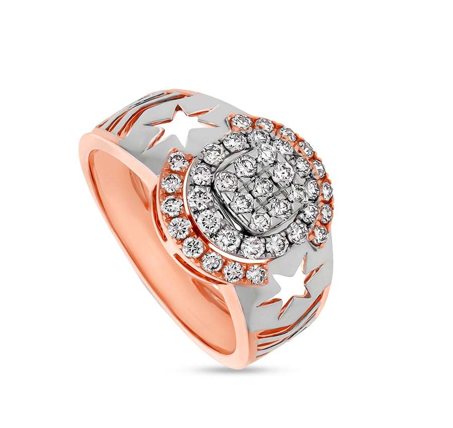 Round Natural Diamond With Prong Setting Rose Gold Men Ring