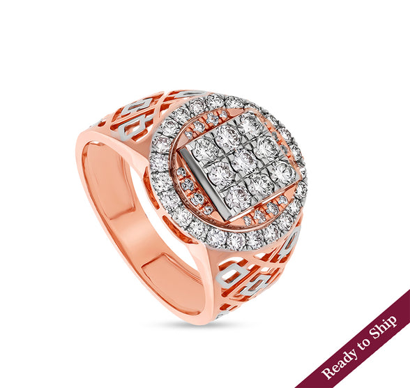 Dual Tone Round Shape Natural Diamond With Prong Set Men Ring