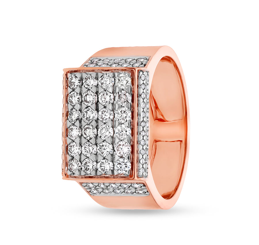 Rectangle Shape Round Natural Diamond With Pave Setting Rose Gold Men Ring