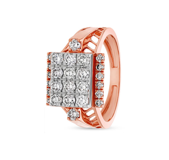 Rectangle Shape Round Natural Diamond With Prong Set Rose Gold  Men Ring