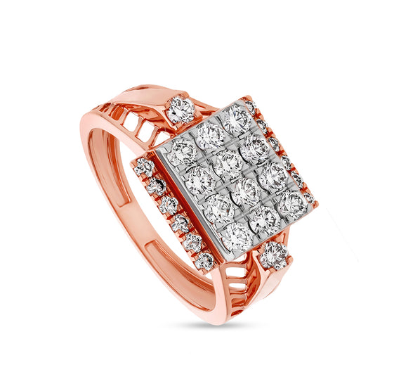 Rectangle Shape Round Natural Diamond With Prong Set Rose Gold  Men Ring