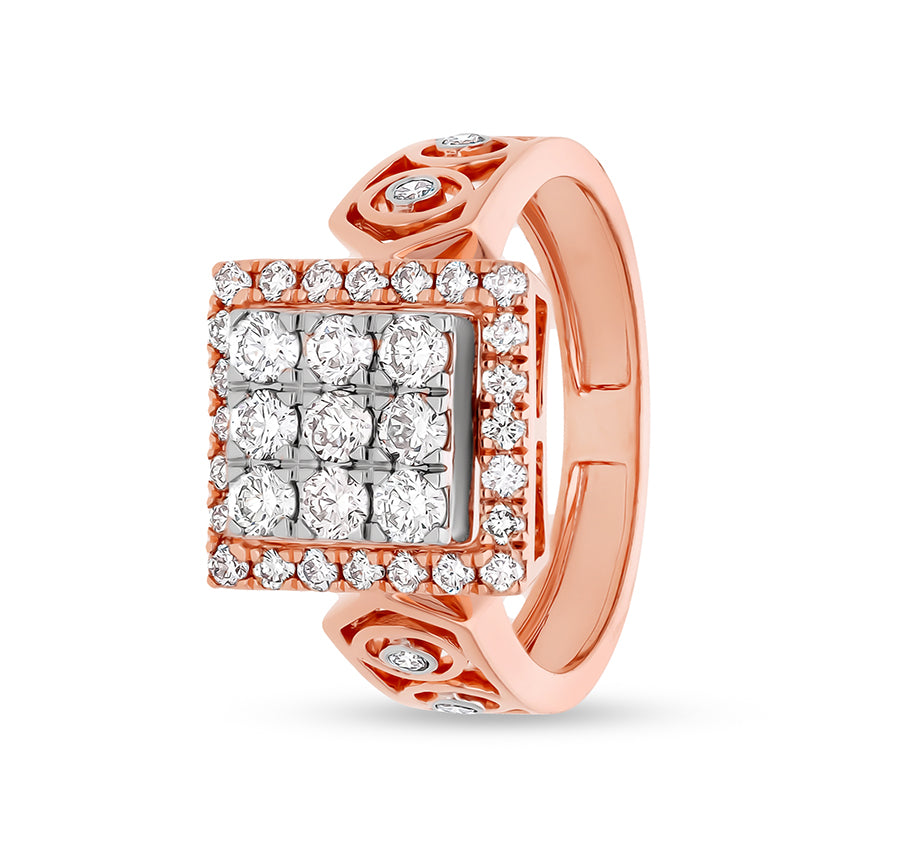 Composite Square Shape With Round Natural Diamond Rose Gold Men Ring