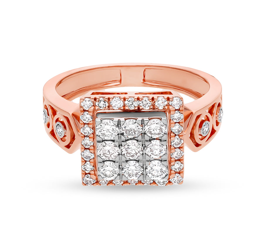 Composite Square Shape With Round Natural Diamond Rose Gold Men Ring
