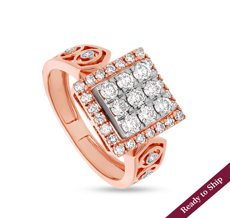 Composite Square Shape With Round Natural Diamond Rose Gold Men Ring