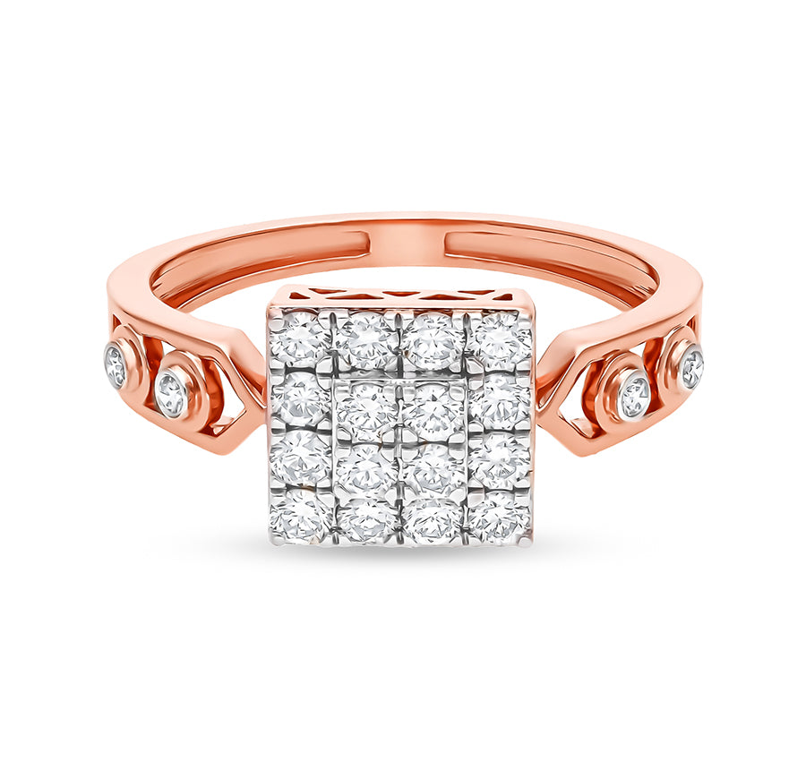 Square Shape Round Natural Diamond With Bezel and Prong Set Rose Gold Men Ring