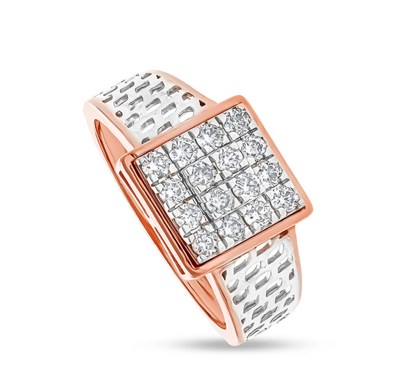 Square Shape Round Natural Diamond With Prong Set Dual Tone Men Ring