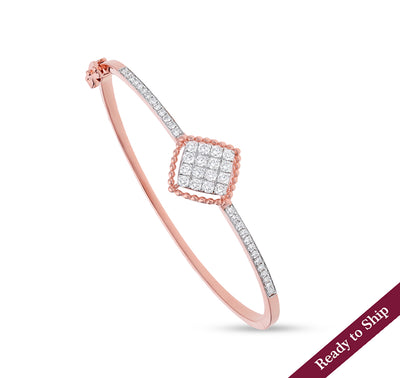 Rhombus Shape Round Natural Diamond With Pave Setting Rose Gold Bracelet