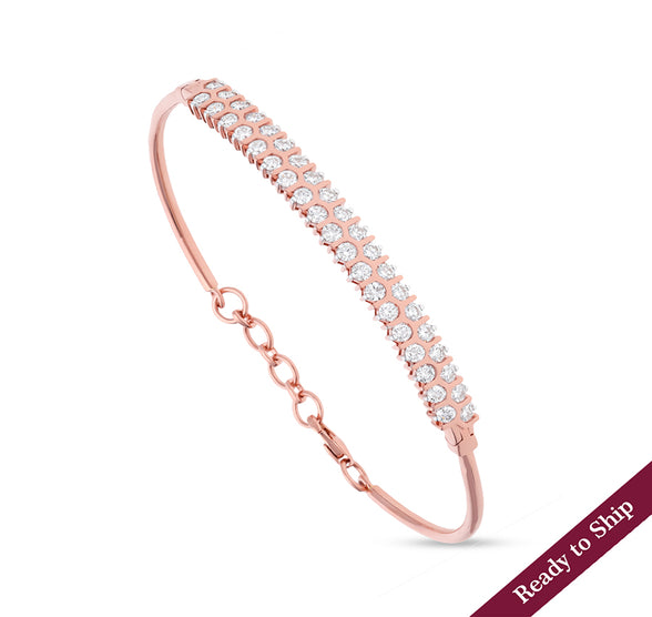 Eternity Classic Bar With Round Natural Diamond Rose Gold Lobster Claw Clasp Bracelet