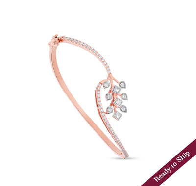 Leafs Interlaced Specious Round Natural Diamond Rose Gold Box Clasp Bracelet