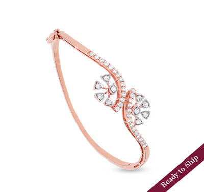 Floral Shape Round Natural Diamond Rose Gold Box Clasp Bracelet