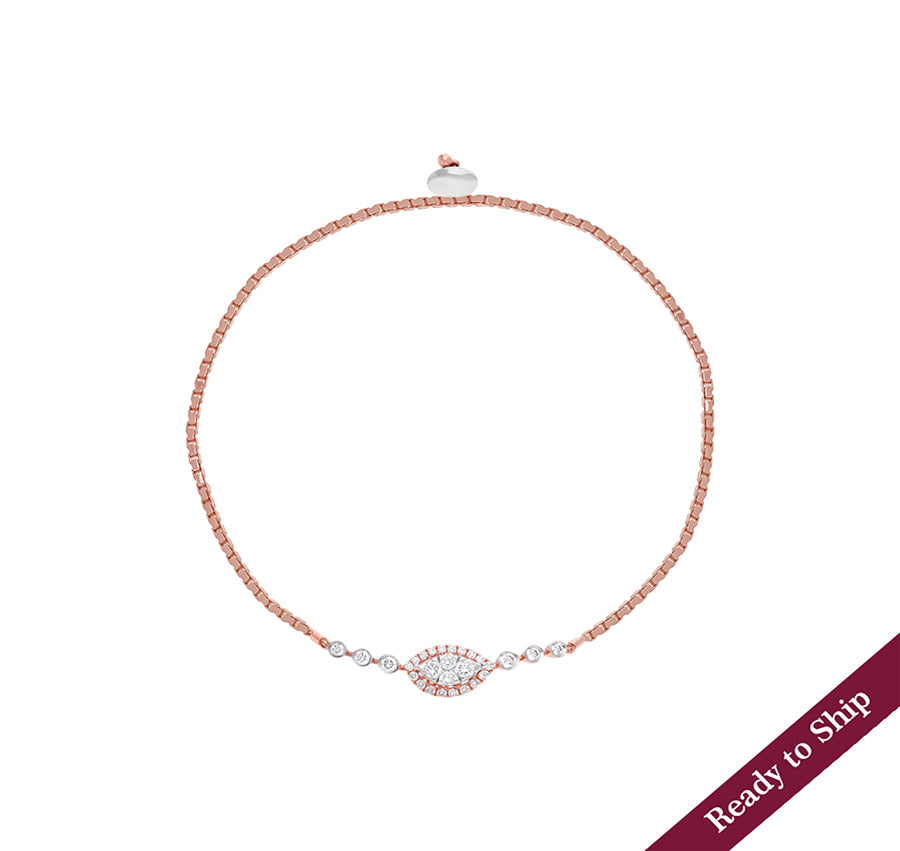 Marquis Shape Round Natural Diamond Rose Gold Bolo Bracelet