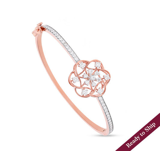 Floweret Shape Round Natural Diamond Rose Gold Box Clasp Bracelet