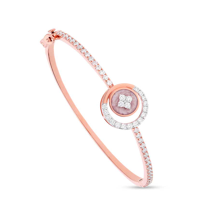 Moon Curved Round Natural Diamond Rose Gold Box Clasp Bracelet
