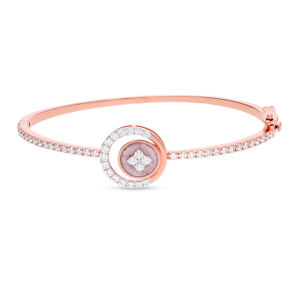 Moon Curved Round Natural Diamond Rose Gold Box Clasp Bracelet
