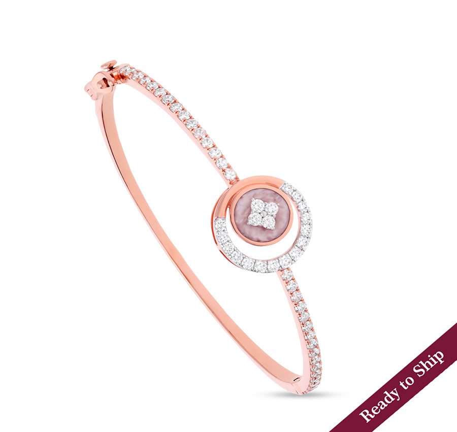 Moon Curved Round Natural Diamond Rose Gold Box Clasp Bracelet