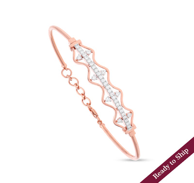 Wave Shape Round Natural Diamond Rose Gold Lobster Claw Clasp Bracelet