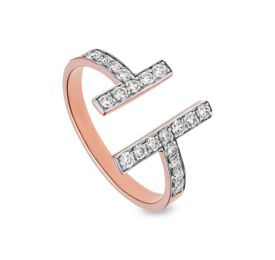 Round Shape Natural Diamond With Channel Setting Open Rose Gold Casual Ring