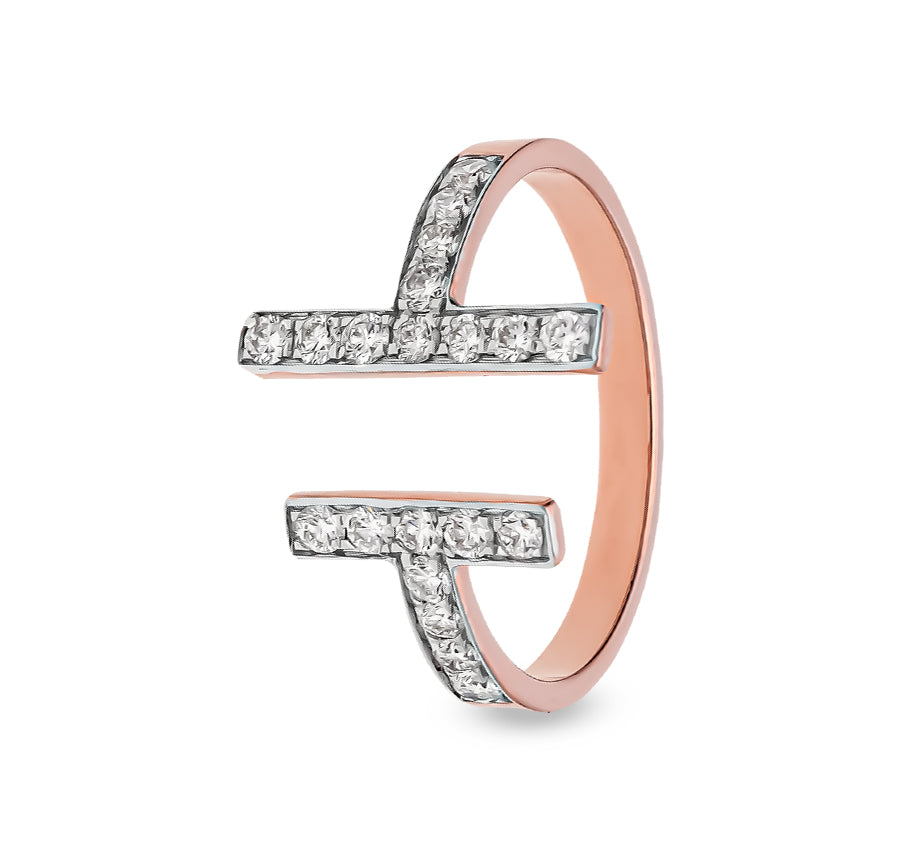 Round Shape Natural Diamond With Channel Setting Open Rose Gold Casual Ring