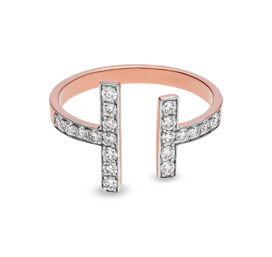 Round Shape Natural Diamond With Channel Setting Open Rose Gold Casual Ring