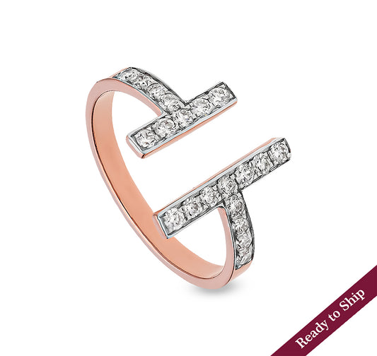 Round Shape Natural Diamond With Channel Setting Open Rose Gold Casual Ring