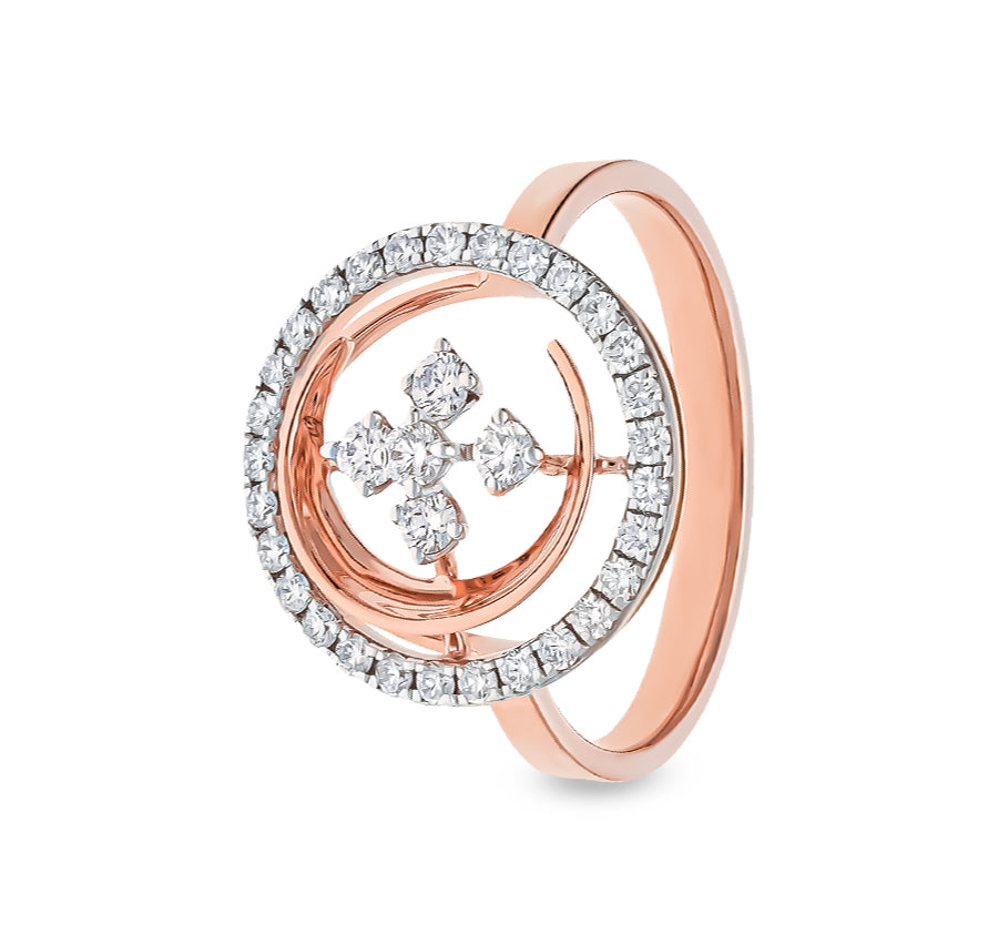 Moon Curved Glory Round Natural Diamond Rose Gold Casual Ring