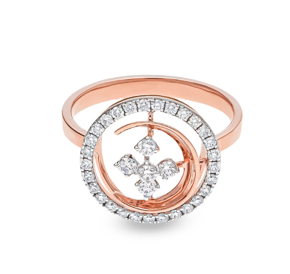 Moon Curved Glory Round Natural Diamond Rose Gold Casual Ring