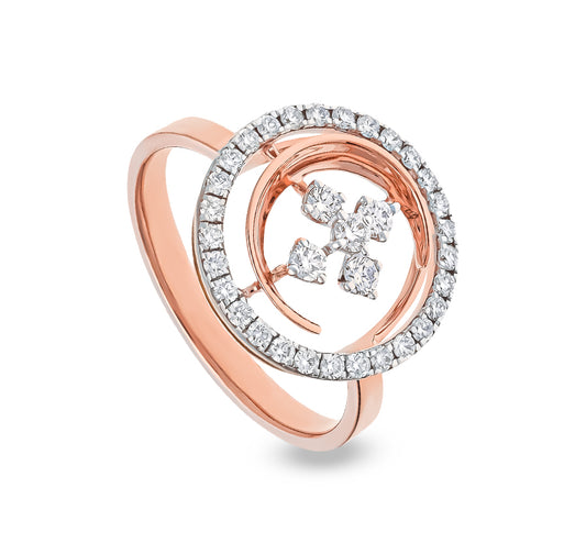 Moon Curved Glory Round Natural Diamond Rose Gold Casual Ring