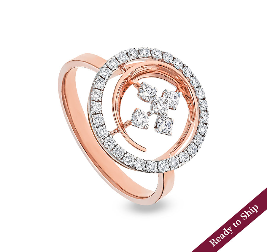 Moon Curved Glory Round Natural Diamond Rose Gold Casual Ring