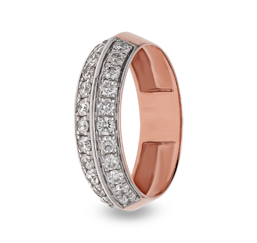 Round Natural Diamond With Pave Set Rose Gold Band