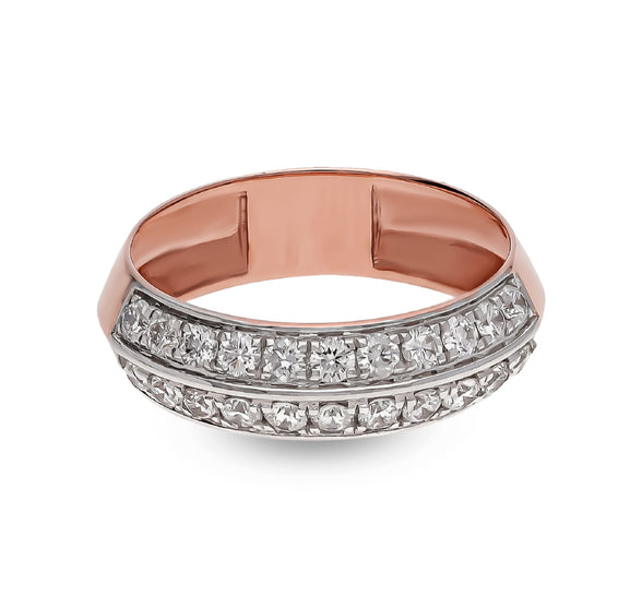 Round Natural Diamond With Pave Set Rose Gold Band