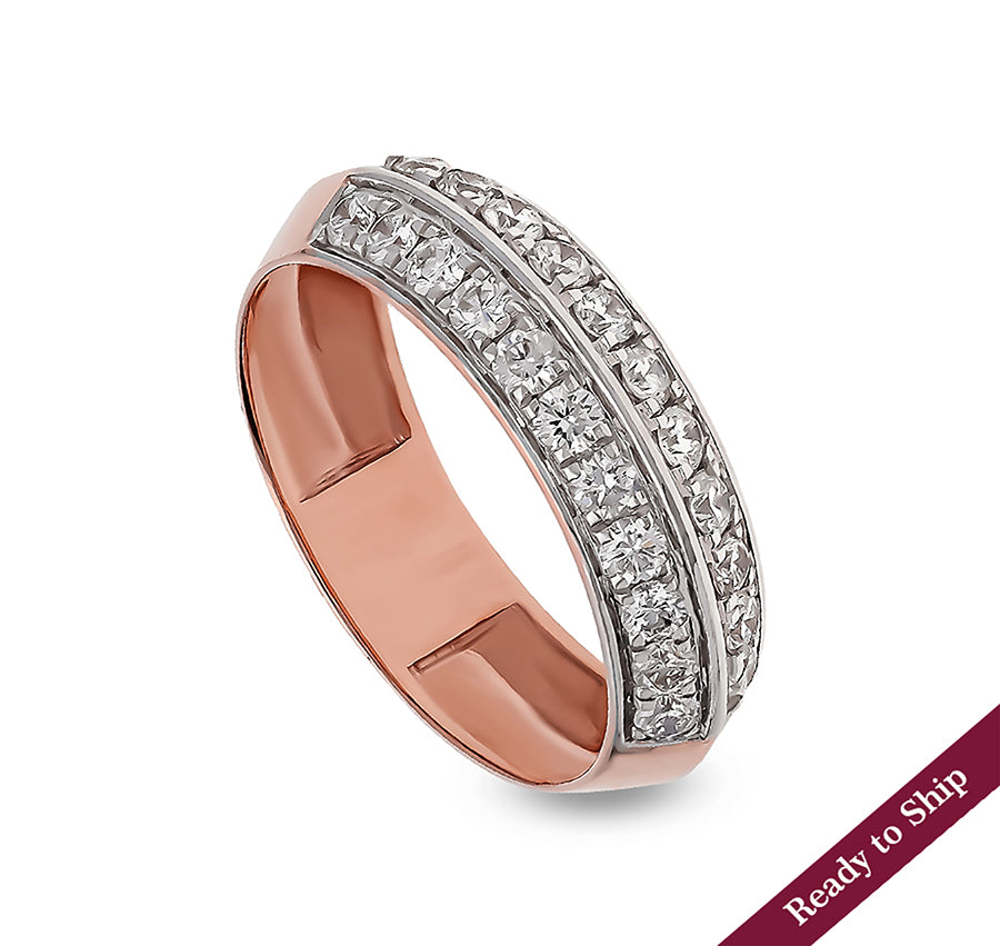 Round Natural Diamond With Pave Set Rose Gold Band