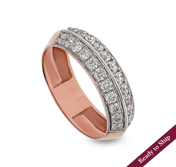 Round Natural Diamond With Pave Set Rose Gold Band