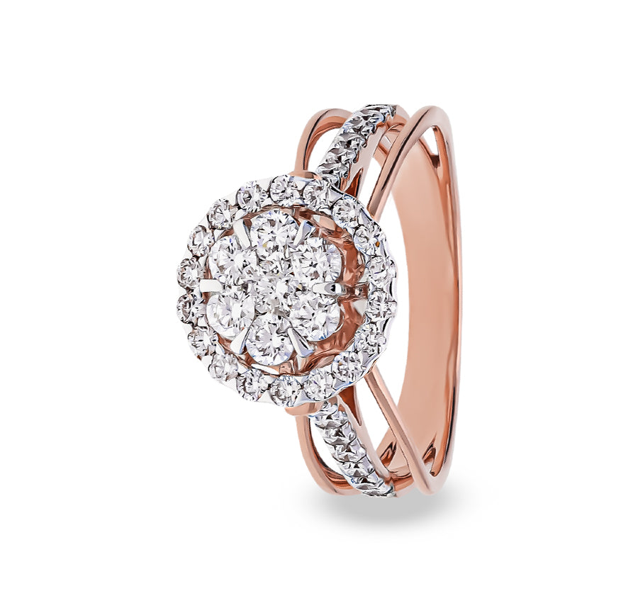 Round Natural Diamond With Prong Set Rose Gold Halo Ring
