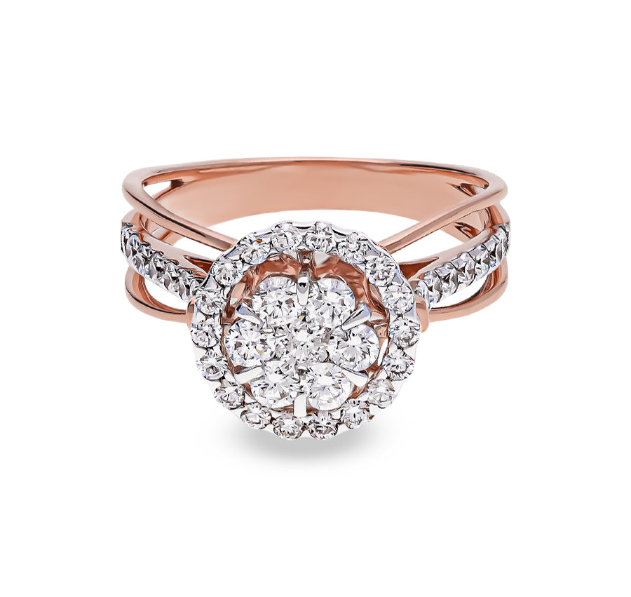 Round Natural Diamond With Prong Set Rose Gold Halo Ring