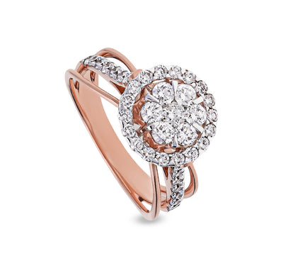 Round Natural Diamond With Prong Set Rose Gold Halo Ring