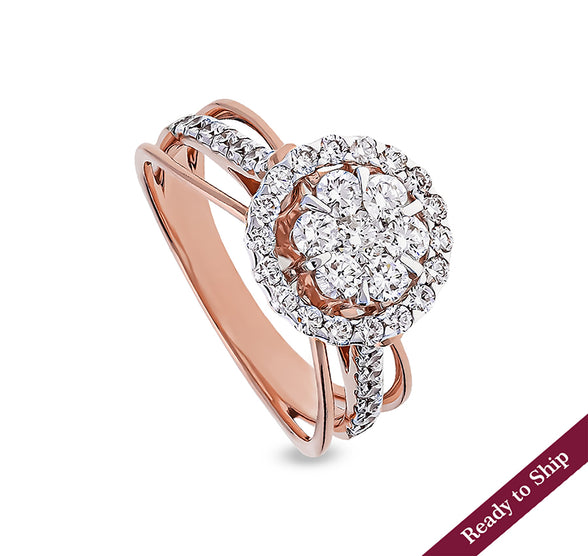 Round Natural Diamond With Prong Set Rose Gold Halo Ring