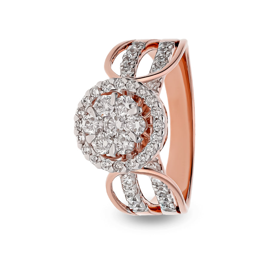 Circle Shape Round Natural Diamond With Prong Set Rose Gold Halo Ring