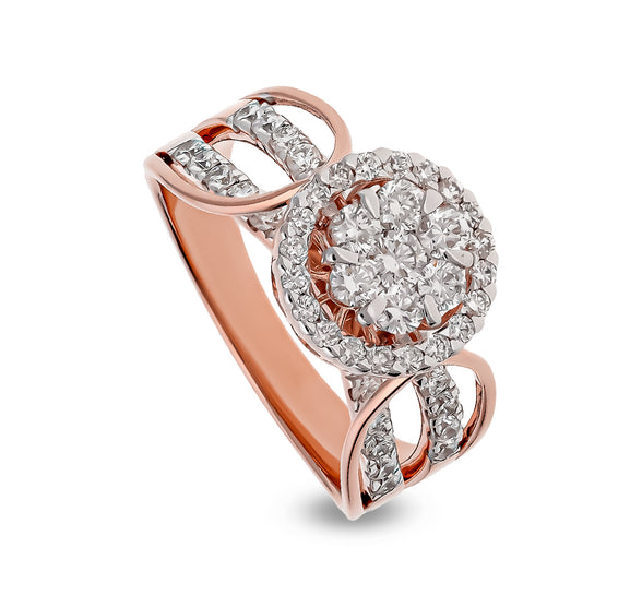 Circle Shape Round Natural Diamond With Prong Set Rose Gold Halo Ring
