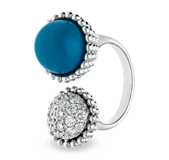 Sky Blue Ball Shape Round Natural Diamond White Gold Cocktail Ring