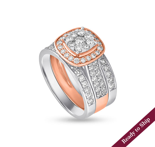 Cushion Shape Filed With Round Natural Diamond Dual Stone Engagement Ring