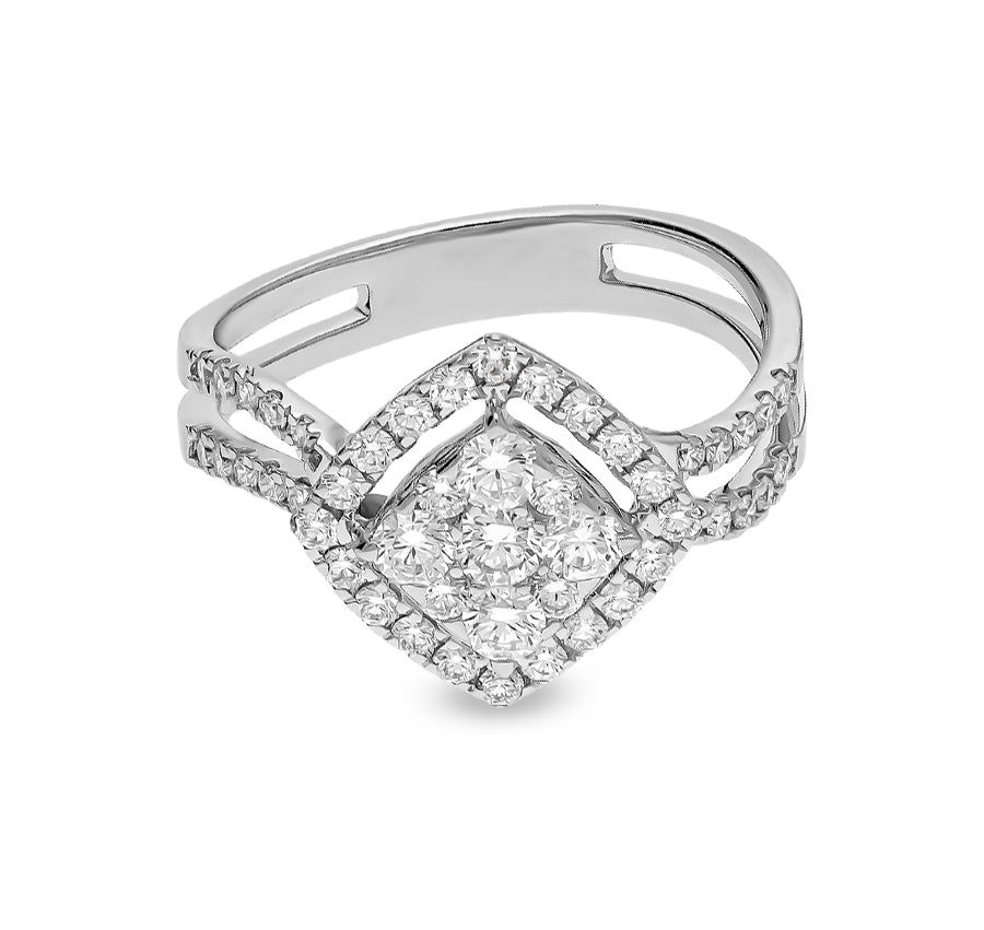 Adjustable Rhombus With Round Diamond halo Ring